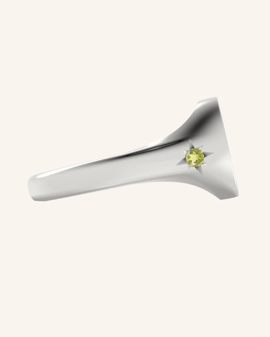 Mini Pinky Round Signet with Double Gems | Silver