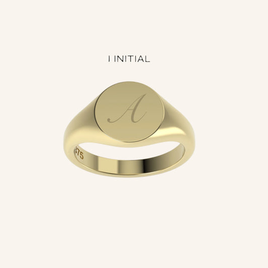 Gold Round Mini Pinky Signet With Engraving