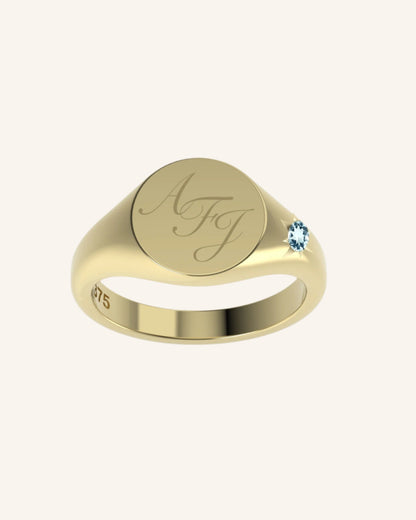 Mini Pinky Signet With Engraving & Gem | Gold