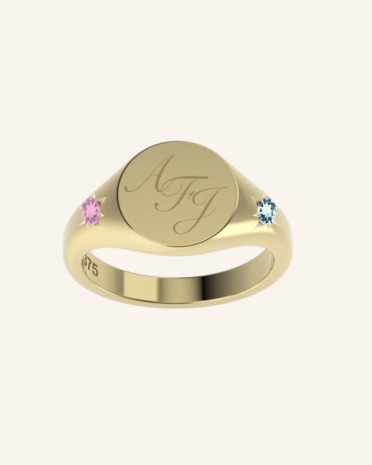 Round Pinky Signet with Double Mini Gems