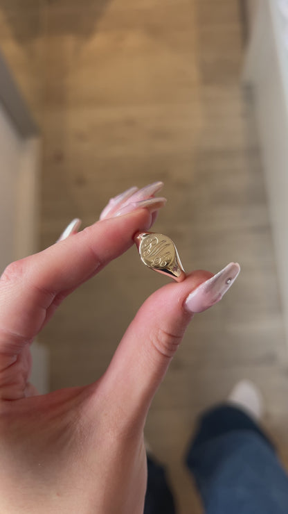 Mini Pinky Round Signet with Double Gems | Gold